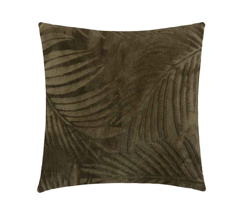 Coussin Décoratif Flanelle Vert Kaki Motifs En Relief 40 X 40 Cm