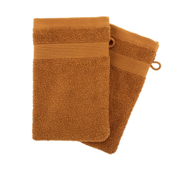 Lot De 2 Gants De Toilette En Coton Marron Cannelle Tissu Éponge 15 X 21 Cm