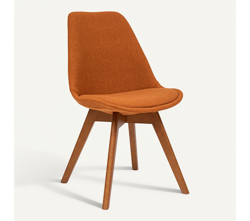 Chaise De Table Tissu Chiné Ambre Et Pieds En Bois Foncé