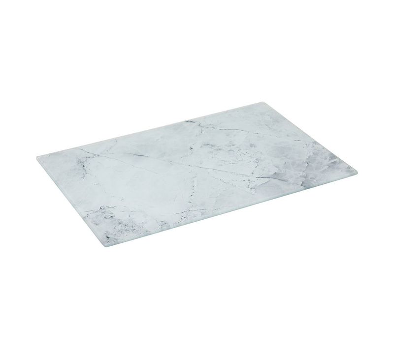 Planche à Découper Verre 30x20cm Blanc Effet Marbre