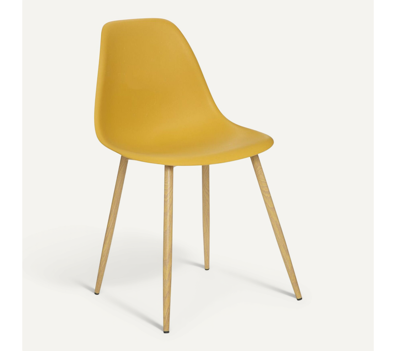 Chaise De Table Assise Jaune Ocre Et Pieds En Fer Façon Chêne