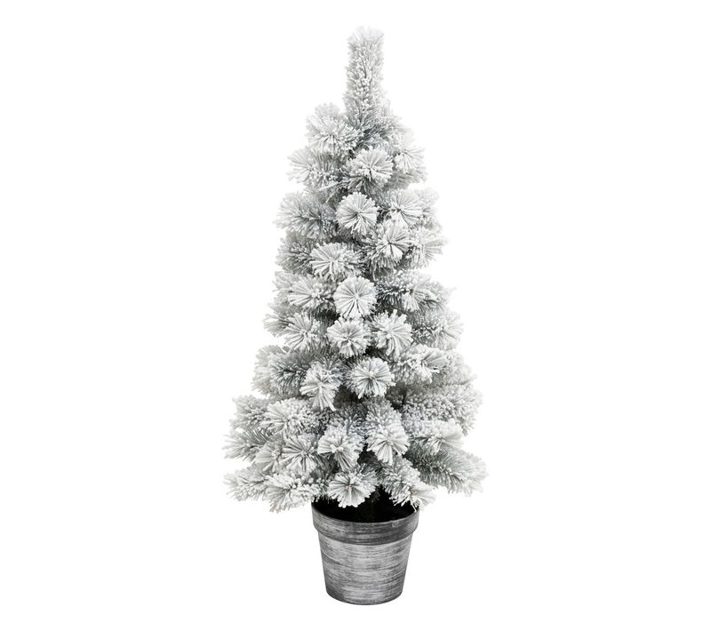 Sapin De Noël Artificiel Vert Floqué Enneigé Dans Un Pot Argenté H 100 Cm