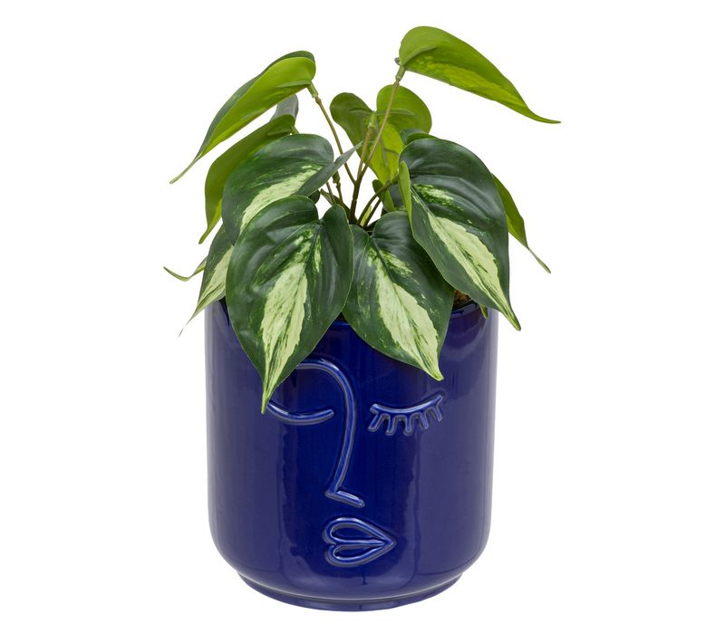 Plante Verte Artificielle Dans Pot En Céramique Bleu Navy H 30 Cm