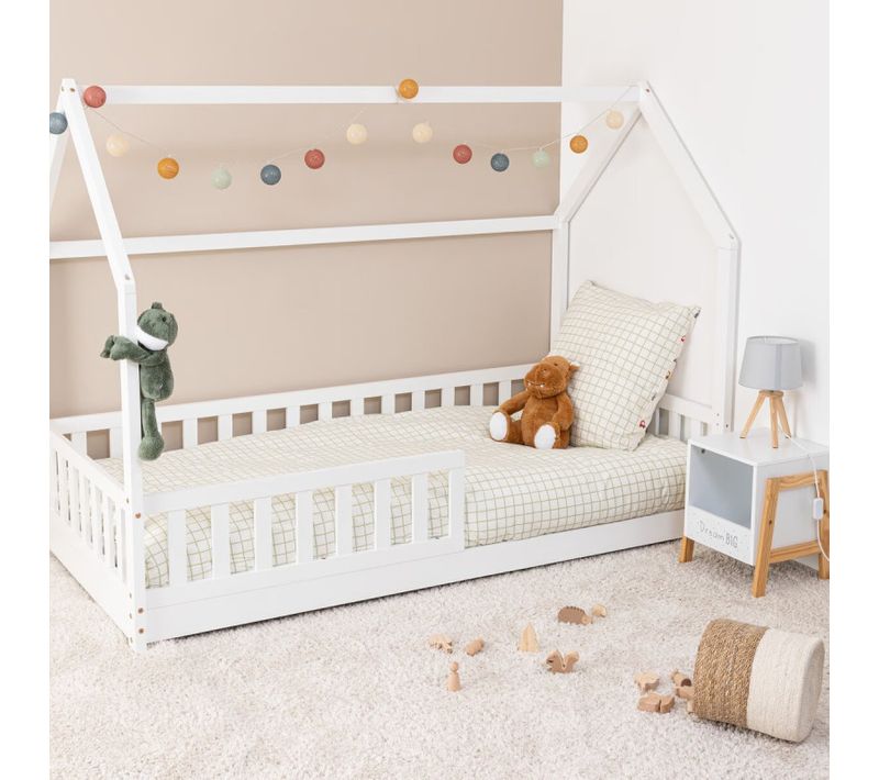 Lit Cabane Enfant Bosco En Pin - Blanc 90x190 Cm