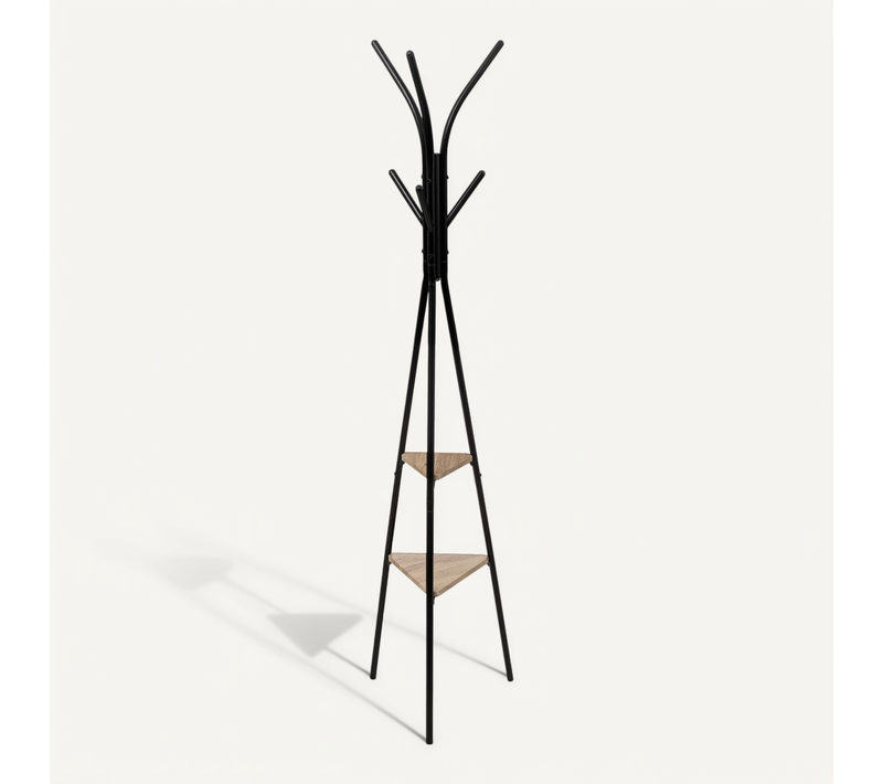 Porte-manteaux 6 Patères Avec Étagères En Métal Et Bois H 175 Cm