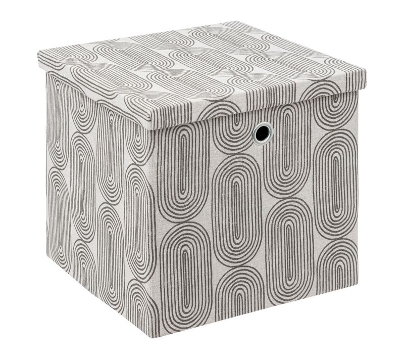 Boite De Rangement Avec Couvercle 31 X 31 X 31 Cm Tissu Gris et Blanc