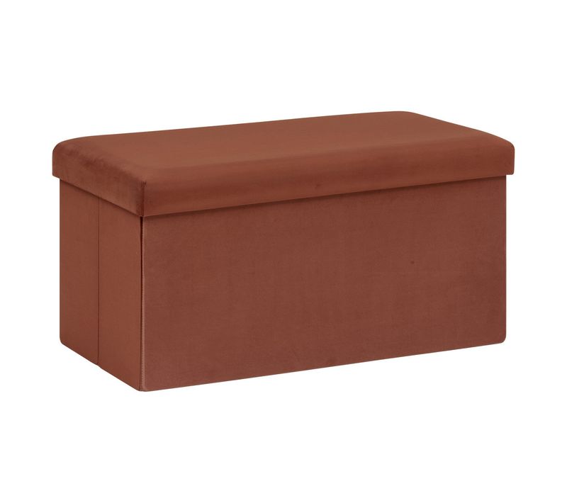 2 En 1 Pouf Pliant Double Et Coffre De Rangement Velours Ambre  76 X H 38 Cm