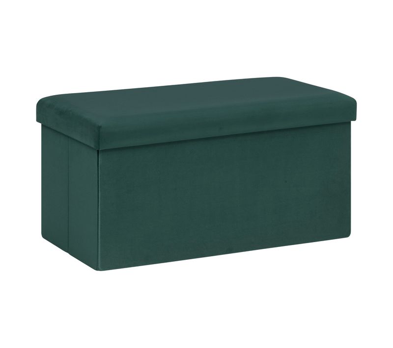 2 En 1 Pouf Pliant Double Et Coffre De Rangement Velours Vert Cèdre 76 X H 38 Cm