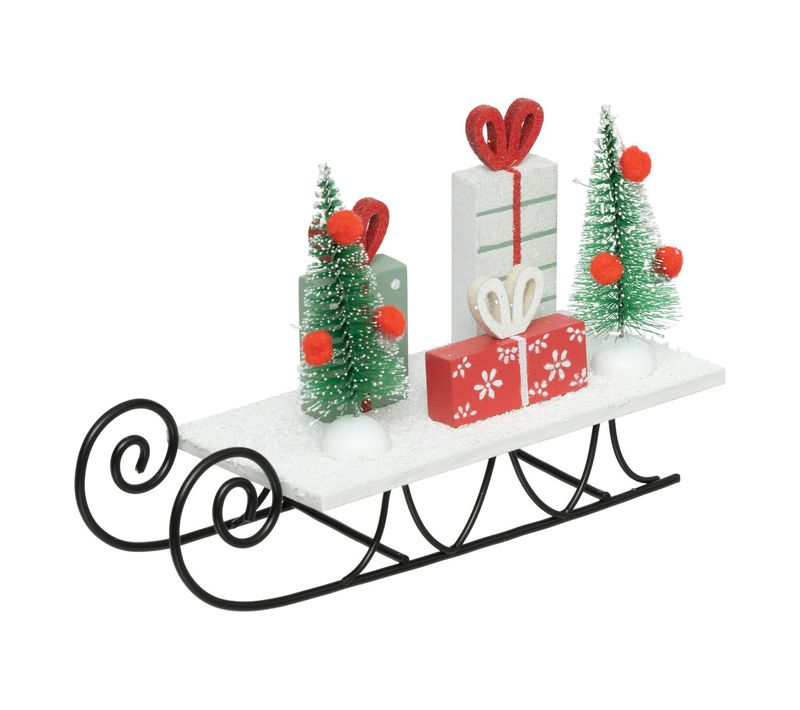 Déco De Noël Luge En Métal Avec Paquets Cadeaux H 19.5 Cm
