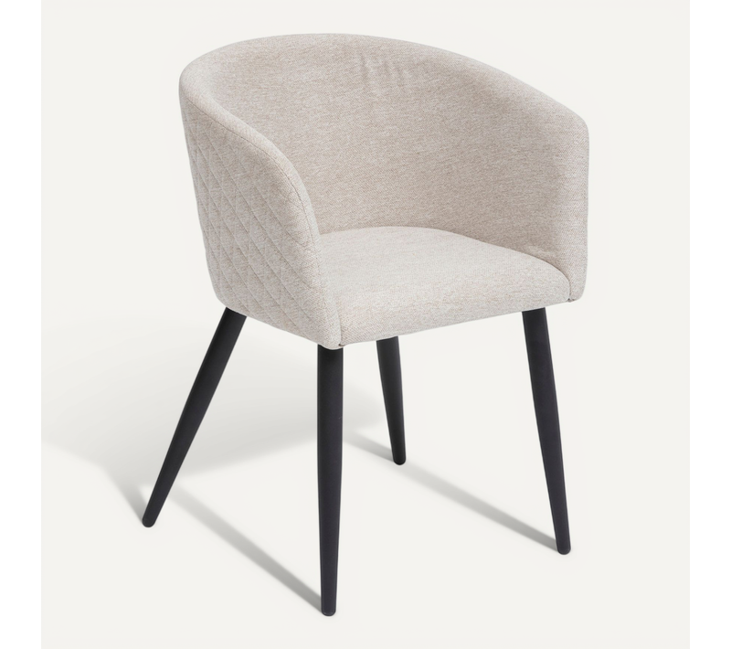 Chaise Fauteuil De Table Tissu Façonné Beige Et Pieds En Métal Noir