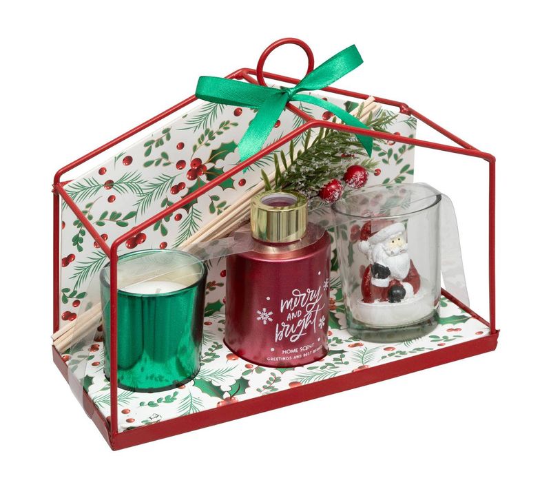 Coffret Maison 2 Bougies Et 1 Diffuseur De Parfum Houx Et Baies Givrées
