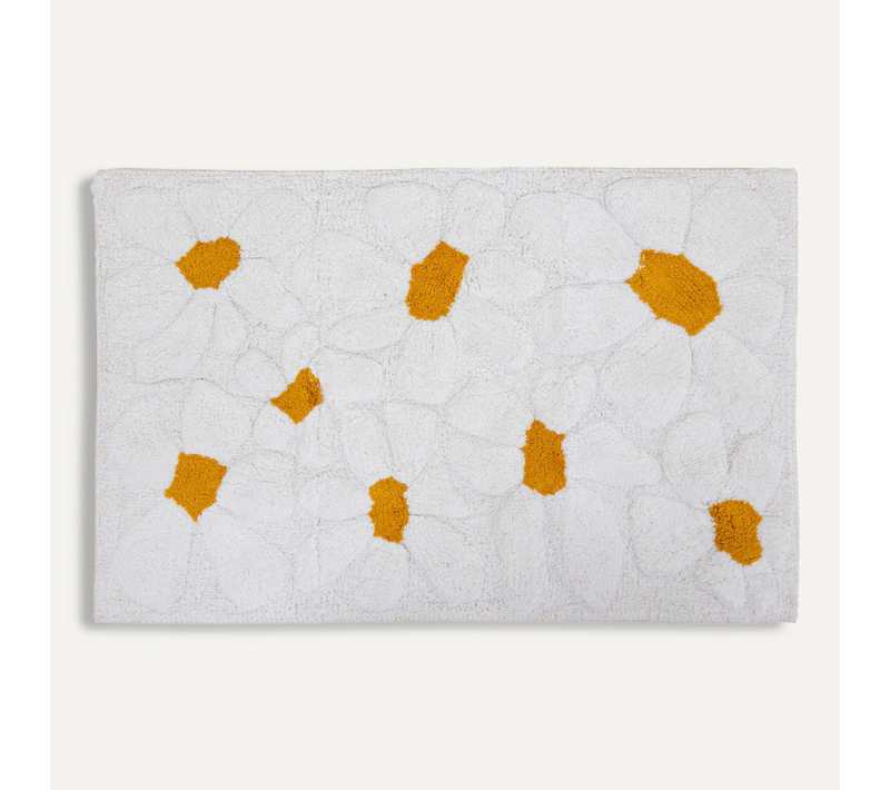 Tapis Décoratif En Coton Blanc Et Ocre Motif Floraux En Relief 60 X 90 Cm