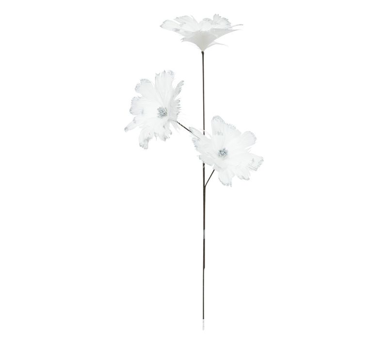 Branche Déco Spéciale Fêtes Fleurs En Plumes Blanches Et Argentées H 65 Cm