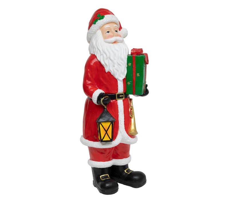 Grand Père Noël Traditionnel Rouge Et Blanc Avec Lanterne Et Paquet Cadeau H 106 Cm