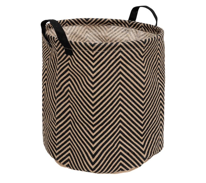Panier De Rangement Noir Et Beige En Jute Et Coton  D 32 Cm