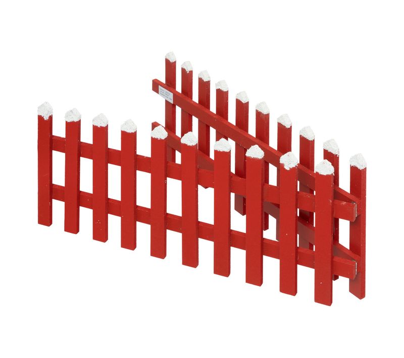 Déco De Noël Clôture En Bois Rouge Finition Enneigé L 90 X H 20 Cm