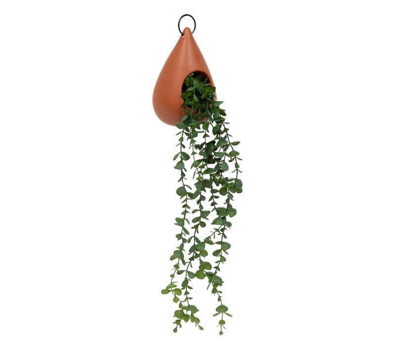 Plante Artificielle Suspendue Dans Un Pot En Céramique Terracotta H 60 Cm