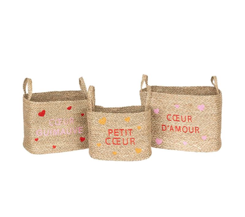 Lot De 3 Paniers Enfant Neree Motif Cœur L28/33/38cm