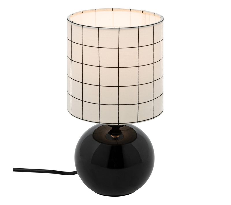 Lampe En Céramique Pied Boule Noir et Abat-jour Motif Carreau