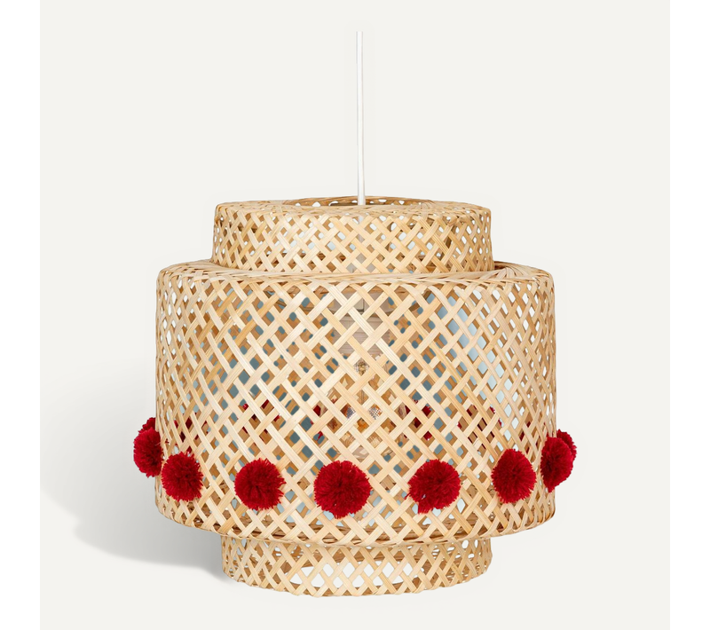 Suspension Enfant Liby Bambou Pompons Rouges D28cm