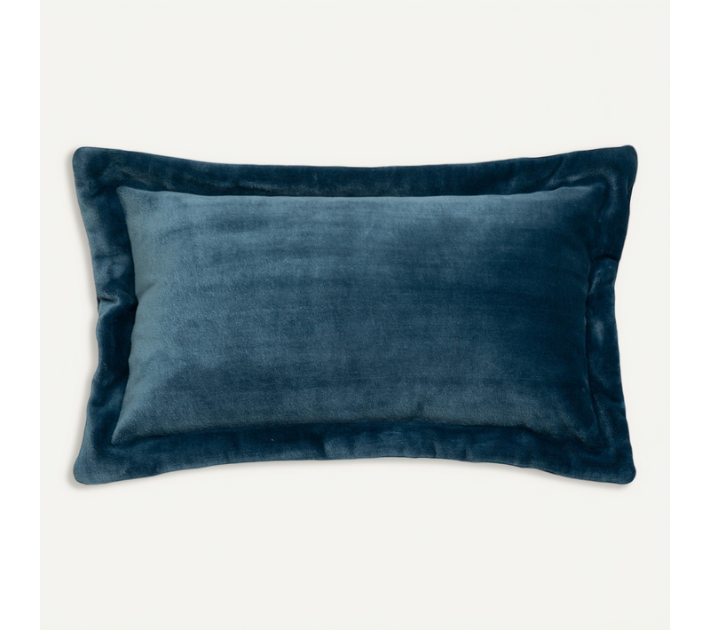 Coussin Décoratif Flanelle Bleu Egéen Effet Fourrure 38 X 58 Cm