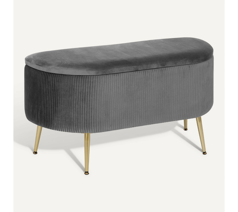 Banc Avec Coffre En Velours Gris Et Pieds En Métal 100 X 40 Cm