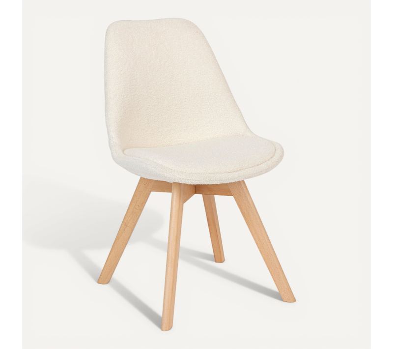 Chaise De Table Tissu Blanc à Bouclettes Et Pieds En Bois