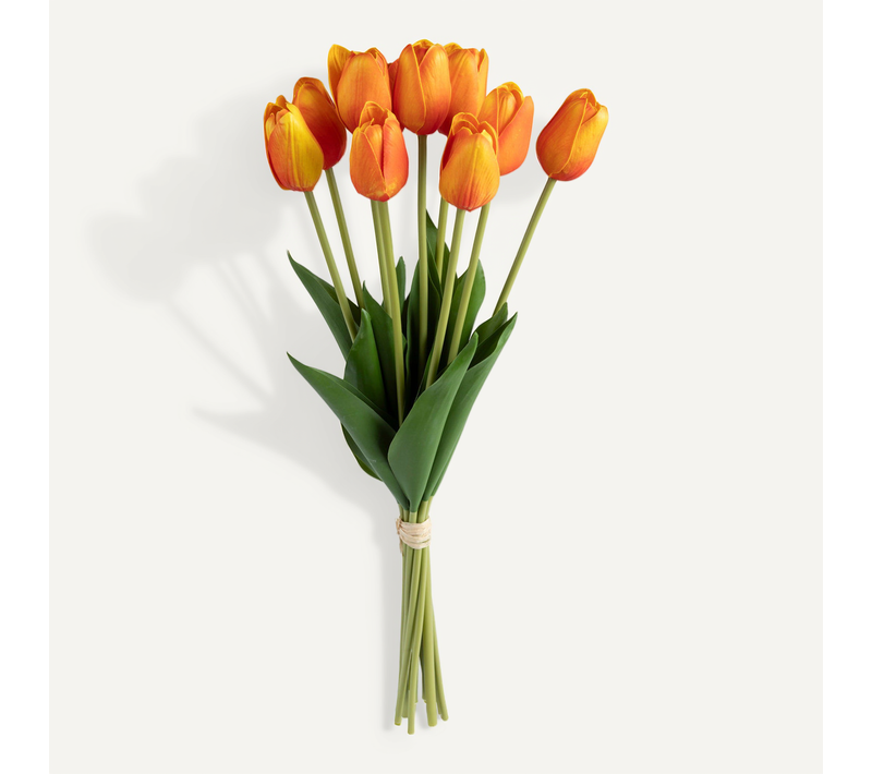 Bouquet Artificiel De 10 Tulipes Oranges H 48 Cm