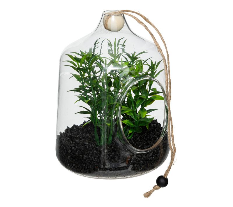 Plante Artificielle Terrarium à Suspendre En Verre H 15 Cm