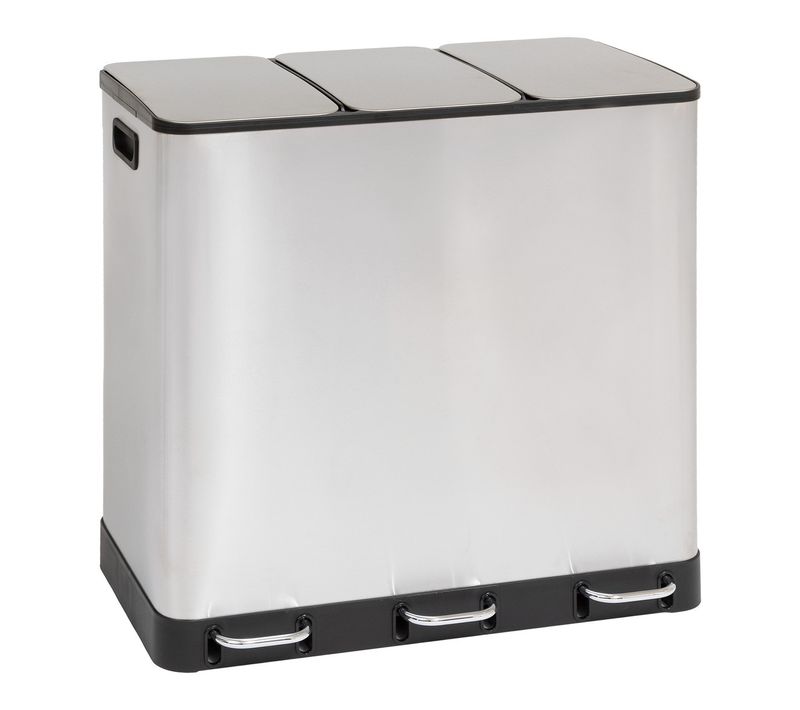 Poubelle De Tri Sélectif En Inox 3 Bacs De 18 Litres Ouverture à Pédale