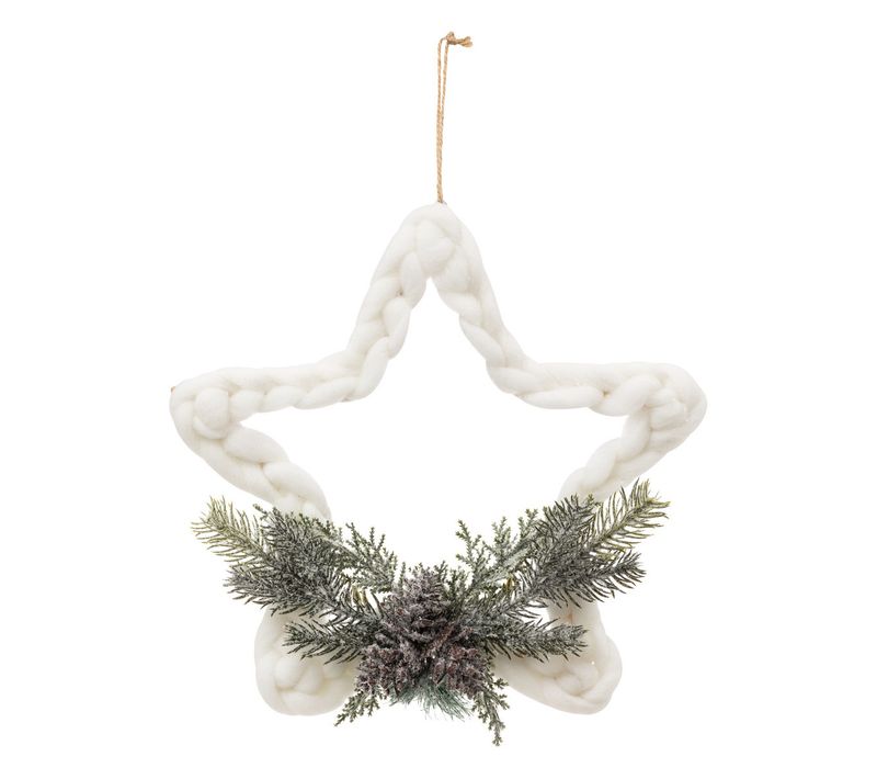 Suspension De Noël Etoile En Laine Tressée Branches Et Pommes De Pin H 30 Cm