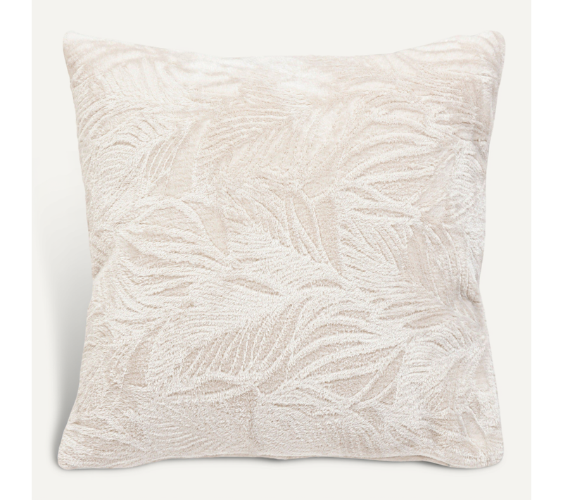 Coussin Décoratif Flanelle Beige Lin Motif En Relief 40 X 40 Cm