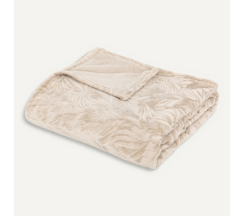 Plaid Flanelle Beige Lin Motif En Relief 180 X 230 Cm