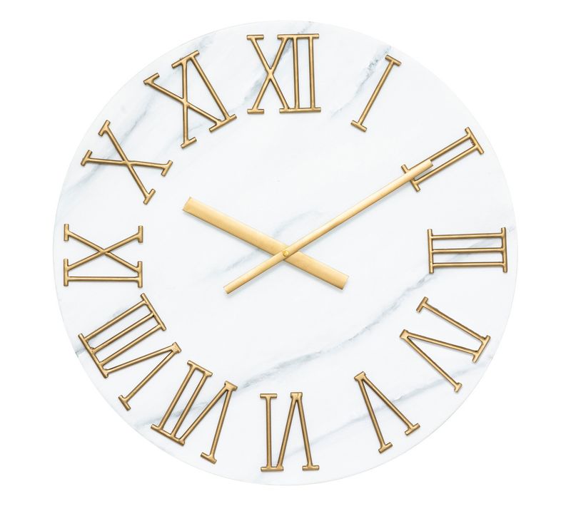 Pendule Murale En Métal Gris Aspect Marbre D 56 Cm