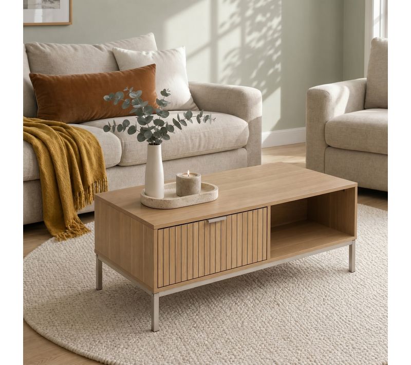 Table Basse L.100 cm 1 Tiroir TASSO Effet bois naturel