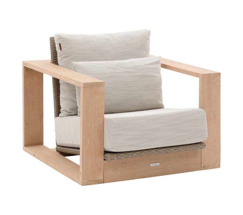 Fauteuil De Salon De Jardin "loevo" Eucalyptus et Beige Eucalyptus  Et Résine Tressée