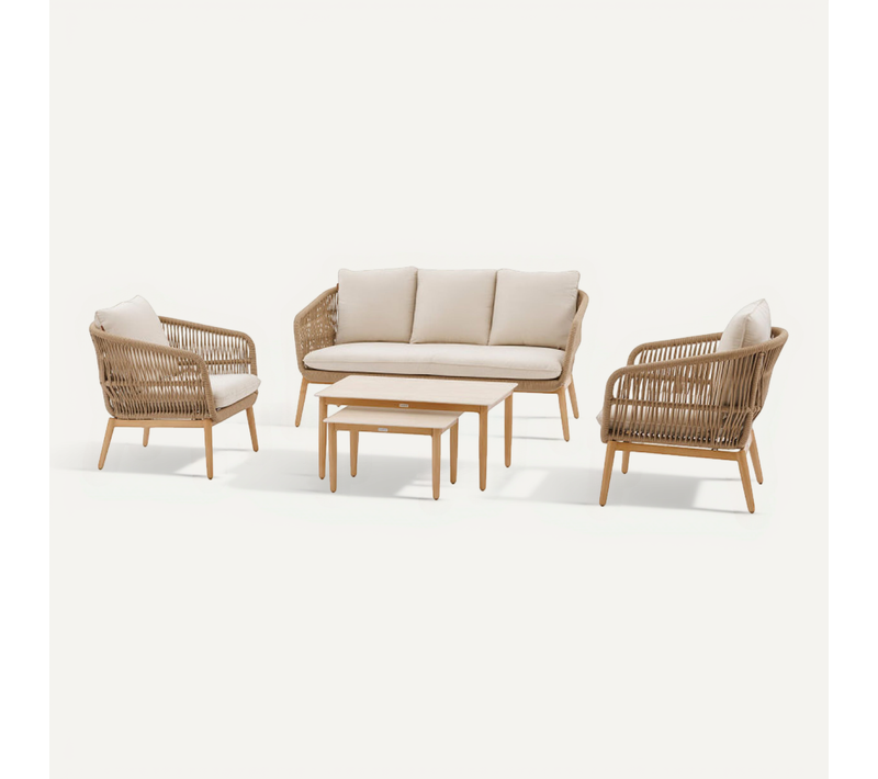 Salon 5 Places Orissa Effet Bois Brossé / Taupe Hespéride