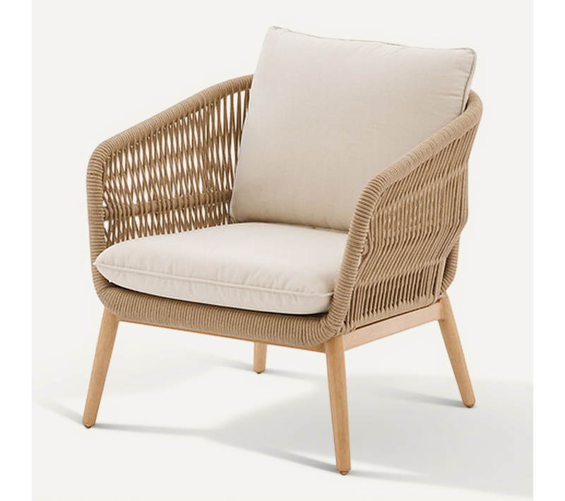 Fauteuil De Salon De Jardin En Acier Effet Bois Et Mailles Orissa - Taupe