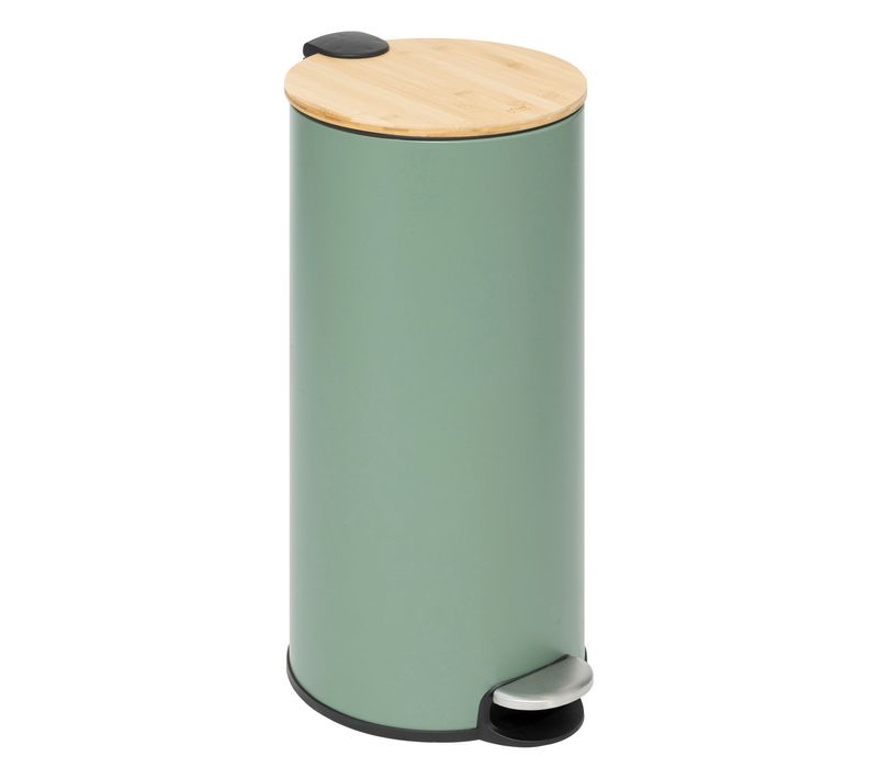 Poubelle 30 Litres En Métal Vert Et Couvercle En Bambou