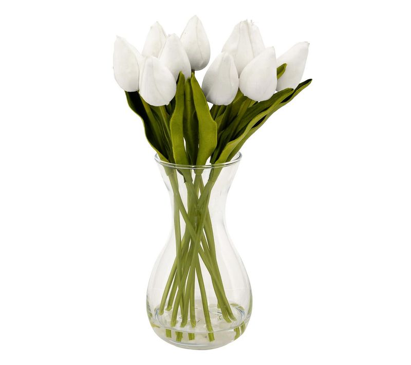 Composition Artificielle De Tulipes "hector" 28cm Blanc