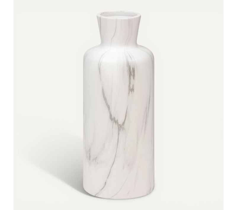 Vase Haut En Céramique Blanc Marbré D 12 X H 30 Cm