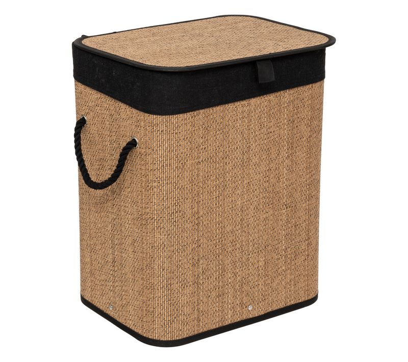 Panier à Linge 60l En Bambou Et Tissu Noir H 50 Cm