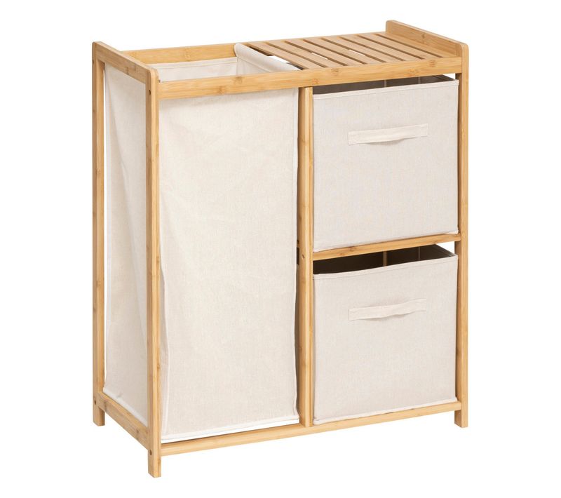 Meuble Étagère En Bambou 1 Panière à Linge Et 2 Paniers De Rangement H 78.5 Cm