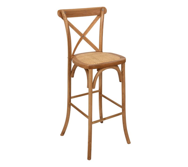Tabouret Chaise De Bar Style Bistrot En Bois Beige Et Assise En Rotin Tressé
