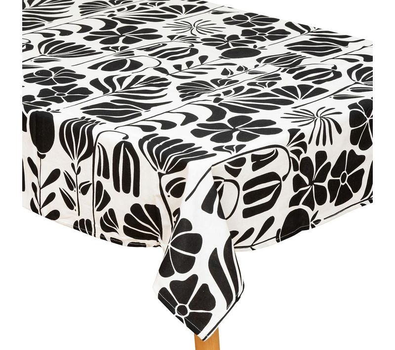 Nappe De Table Imprimée "twisted Lime" 150x250cm Noir et Blanc