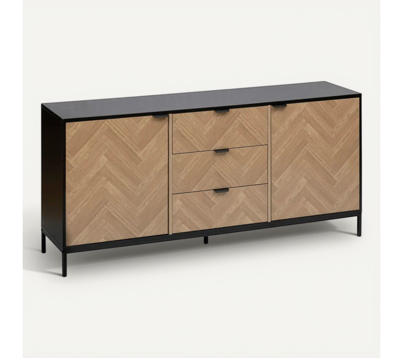 Buffet 2 Portes 3 Tiroirs Chevrons Noir 5five