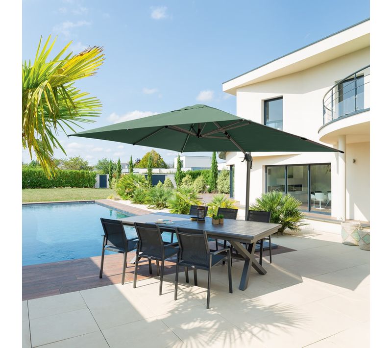 Parasol Déporté Rectangulaire Equador Gris Anodisé Et Olive