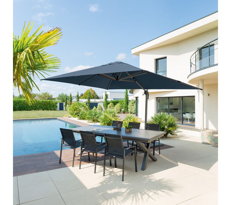 Parasol Déporté Rectangulaire Equador Gris Anodisé Et Pétrole
