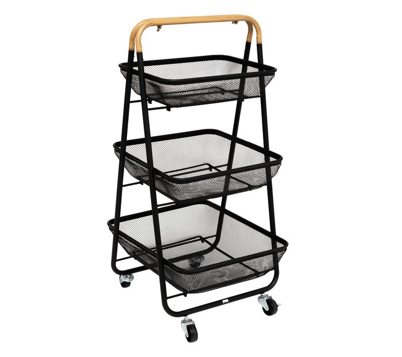 Desserte Roulante En Acier Noir 3 Paniers H 86 Cm