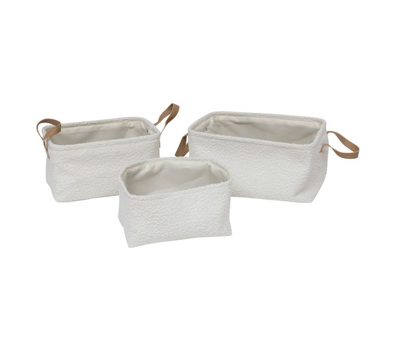 Lot De 3 Paniers De Rangement En Tissu Blanc Aspect Bouclette